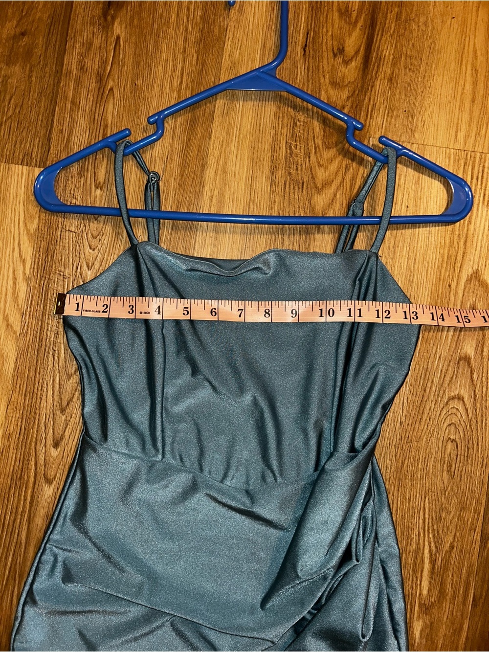 Mind Code Teal Satin Drape Mini Dress - Picture 7 of 7
